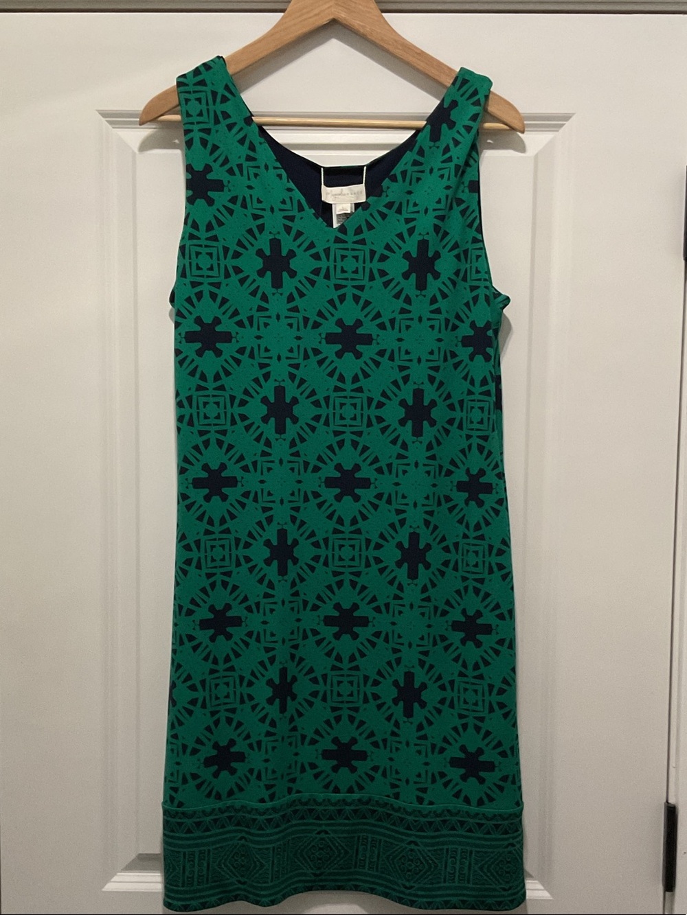 Sleeveless Green/Navy Patterned Shift Dress - Reversible Magnolia Grace